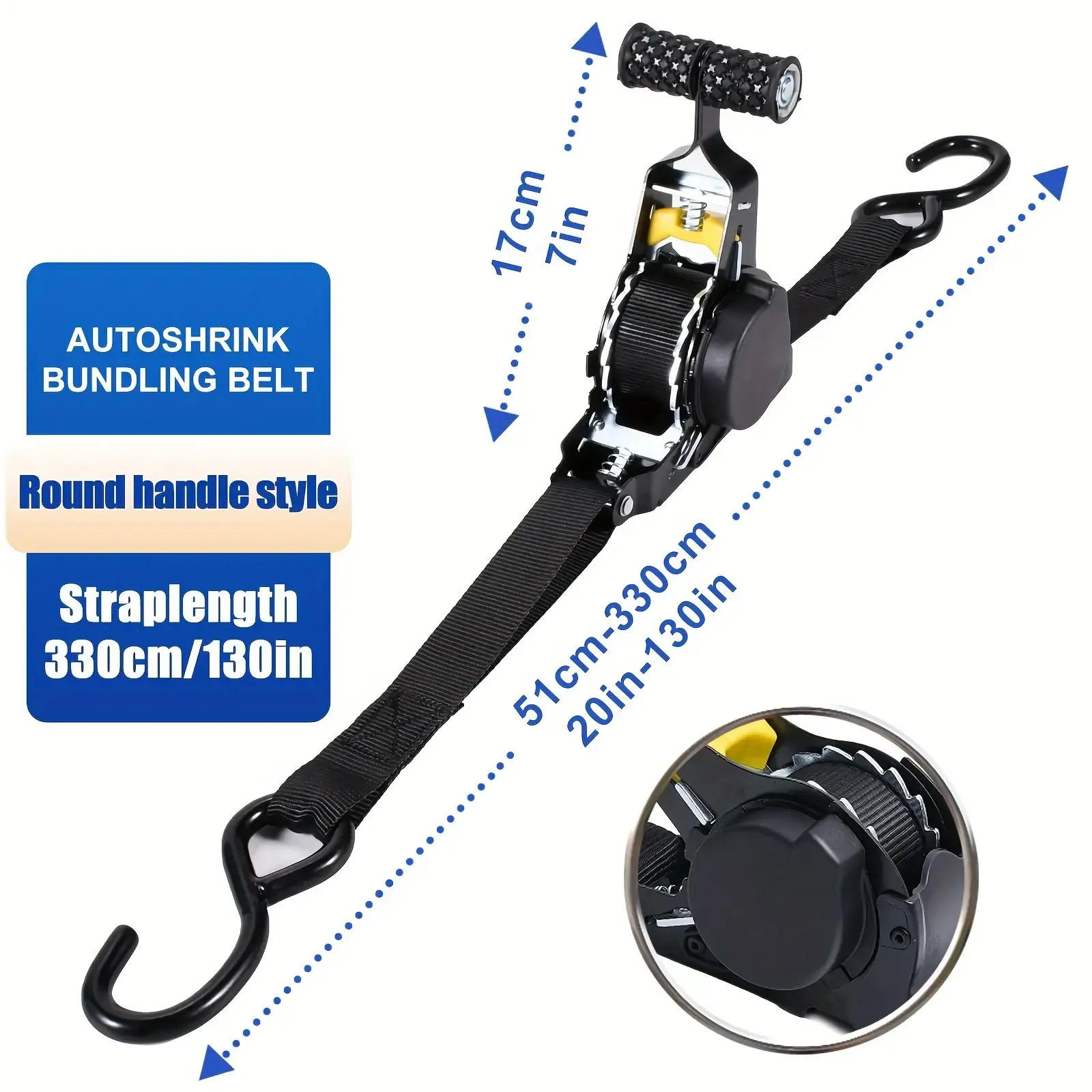 1PC Automatic Retractable Tightener - Synthetic Rope Cargo Binding Ratchet for Fastening Tension Needs, Tension Rope