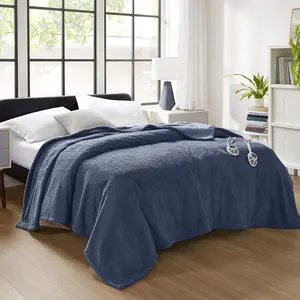 Twin Size Blanket, 10 Heating Function, Faux Feathersofa, Navy