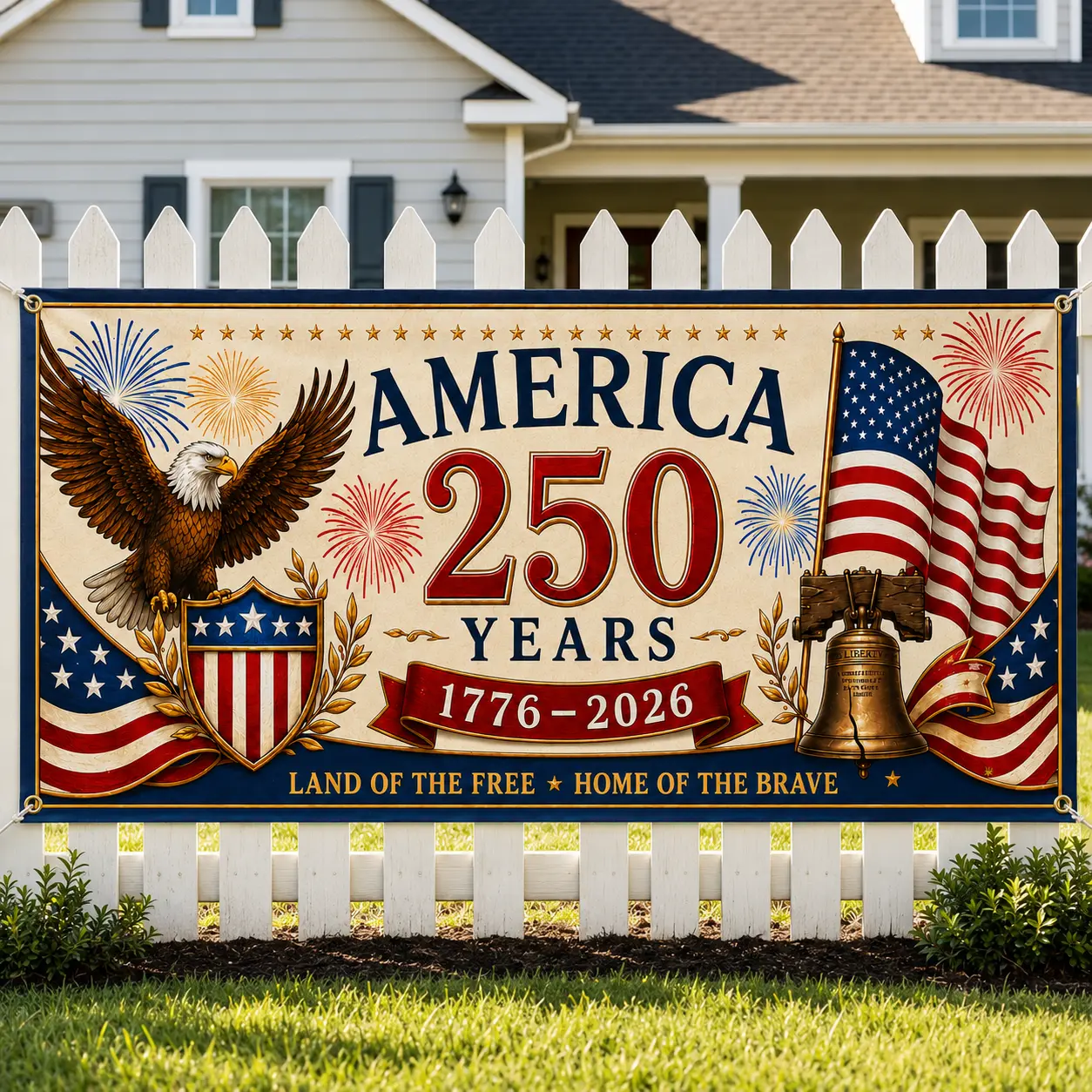 America 250th Anniversary Banner, Family Patriotic Fence Banner, 4th of July Celebration Gift, 1776-2026 America Flag Yard Decor