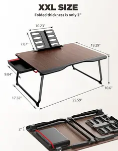 Laptop Desk for Bed, SAIJI XX-Large Foldable Bed Tray Table for Eating Breakfast, Writing, Working, Gaming, Drawing with Storage Drawer, Handrest Bookstand, Tablet Stand, Phone Stand(Black Cherry)