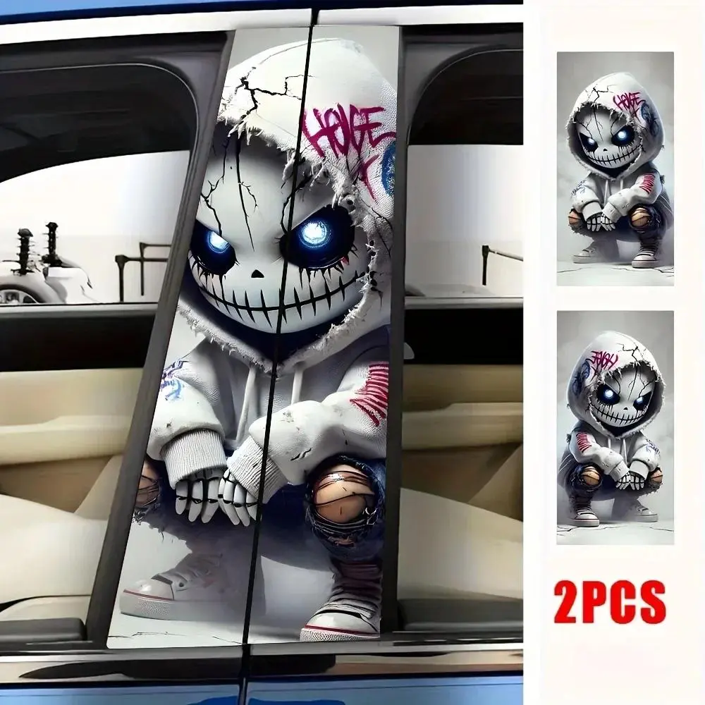 2-Piece waterproof and sun-resistant car B-pillar sticker durable vinyl semi-matte surface punk style pattern Automotive Decals Vehicle Exterior Decoration Truck Car Decal