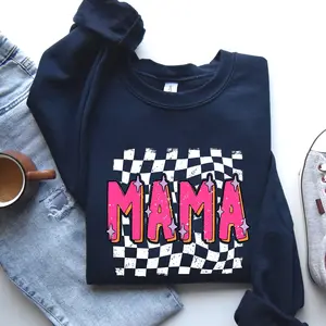 Mama, Checkered, Vibrant, Retro, Vintage Sweatshirt, Crew Neck, Women's, Crewneck