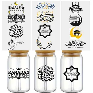 3pcs Ramadan Lucky Star Moon UV DTF Stickers, Artistic Handmade Decorations, Home Office Holiday Bike Atmosphere Decoration