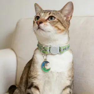 Embroidered Pet Collar with Safety Buckle, Cute Pendant and Bell, Adjustable Escape-Proof Design, Fits Cats and Small Puppies