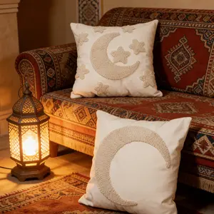 Boho Style Moon Pattern Embroidered Pillow Cover, 45x45 Cm Decorative Cushion Case for Living Room & Bedroom, All-Season Use