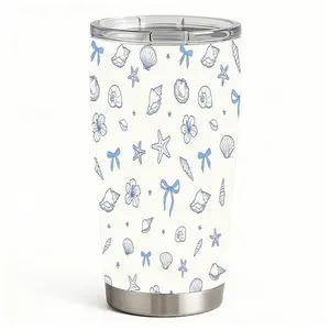 20oz Nautical Seashell Starfish and Bow Pattern Stainless Steel Tumbler， Tumbler with Lid Double Wall Vacuum Insulated Travel Mug