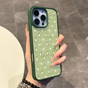 Magnetic Protective Case for iPhone 17 16 E Pro Max 15 Plus 14 13 12 11 XS XR, Y2K Sage Green Ditsy Floral Pattern | Lightweight, Shockproof, Silicone, Protective, and Trendy