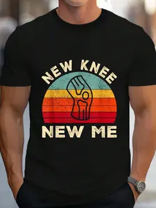 100% Cotton Knee Replacement Recovery New Knee New Me T-Shirt Women's Men's Graphic Tee Crew Neck summer vacation Tops