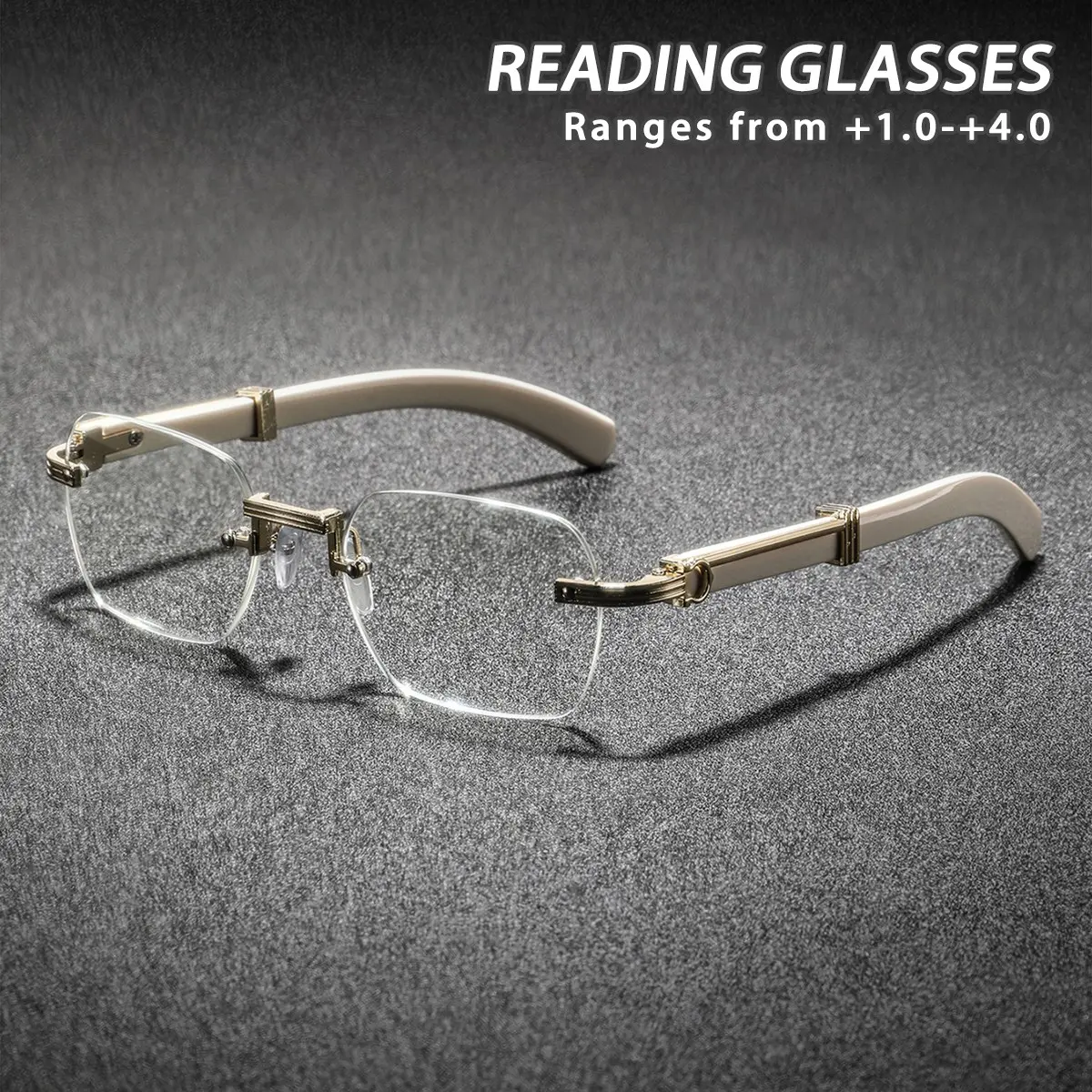 Men's Metal Square Frameless Reading Glasses, Vintage Casual Classic Style, Fashionable Old Readers, Unisex Eyewear Accessories, Rimless Eyeglasses