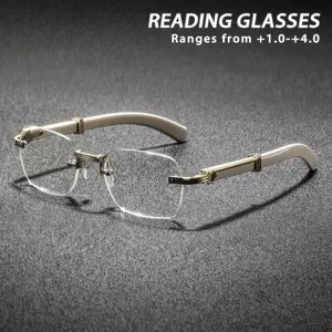 Men's Metal Square Frameless Reading Glasses, Vintage Casual Classic Style, Fashionable Old Readers, Unisex Eyewear Accessories, Rimless Eyeglasses