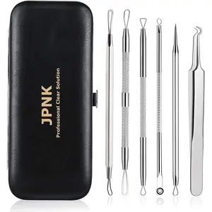 Blackhead Remover Tool Comedones Extractor Acne Removal Kit for Blemish, Whitehead Popping, 6 Pcs Zit Removing for Nose Face Tools with a Leather Bag