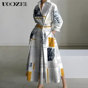 UOOZEE women's long-sleeved loose solid color lapel mid-length dress, waist design, comfortable and elegant, a must-have for commuting and formal occasions Casual Womenswear Springtok Basic