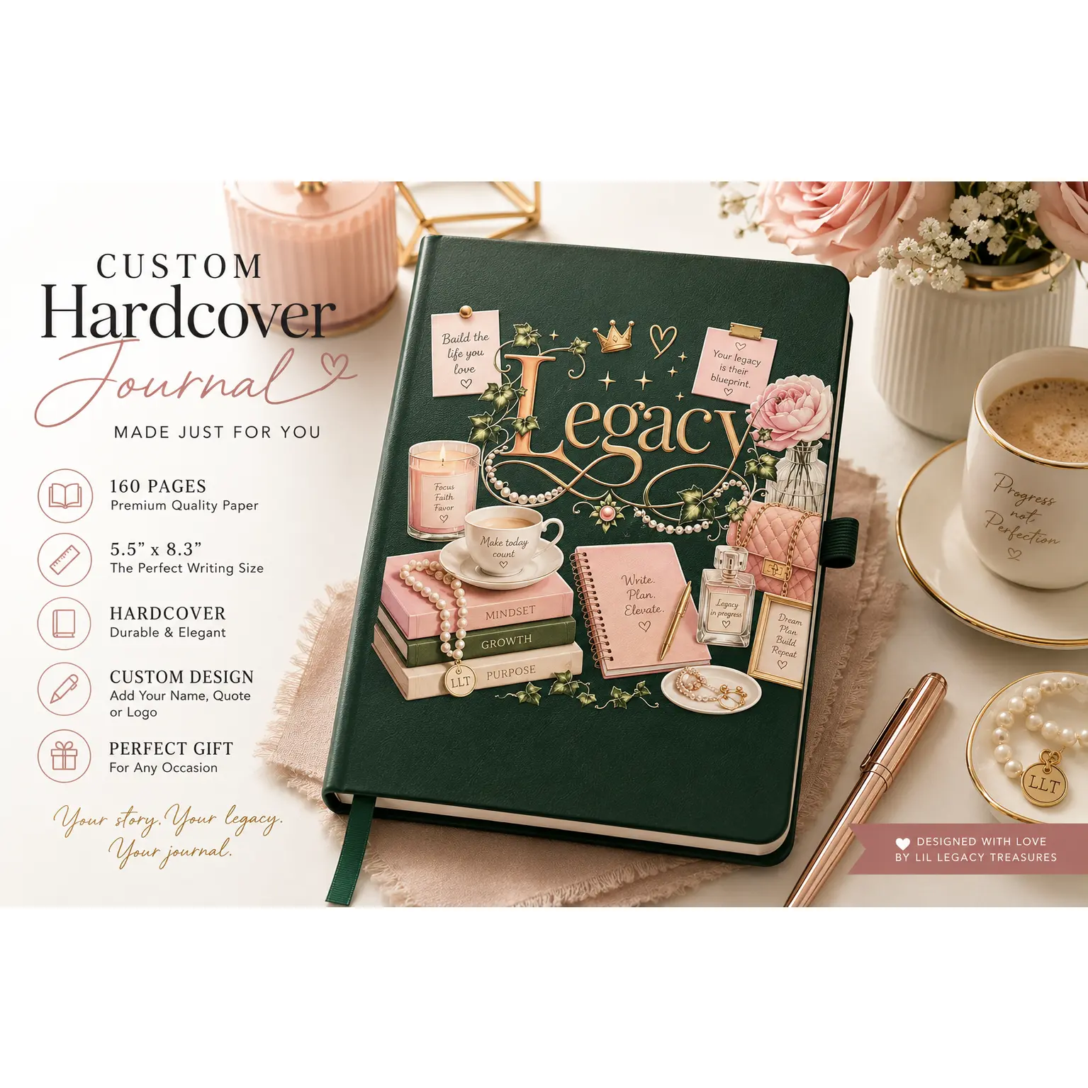Custom Hardcover Journal | Personalized 160-Page Notebook | 5.5” x 8.3” Gift Journal | Custom Name & Design 3D UV Printed