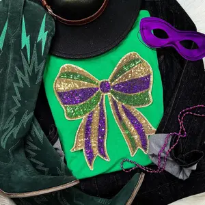 Mardi Gras Sequin Bow (Gold Backing) Patch