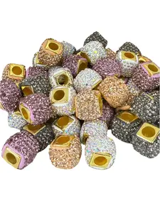 R84-(10PCS) 15mm High-Quality Multi Color Rhinestone Square Style W/Metal Core Spacer/Wheel Beads for DIY