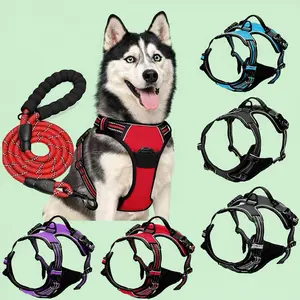 Dog Harness and Training Leash No Pull Control Adjustable Large Handle Heavy Duty with Comfortable Padding and Durable Materials