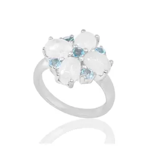 Sterling Silver Moonstone & Blue Topaz Ring