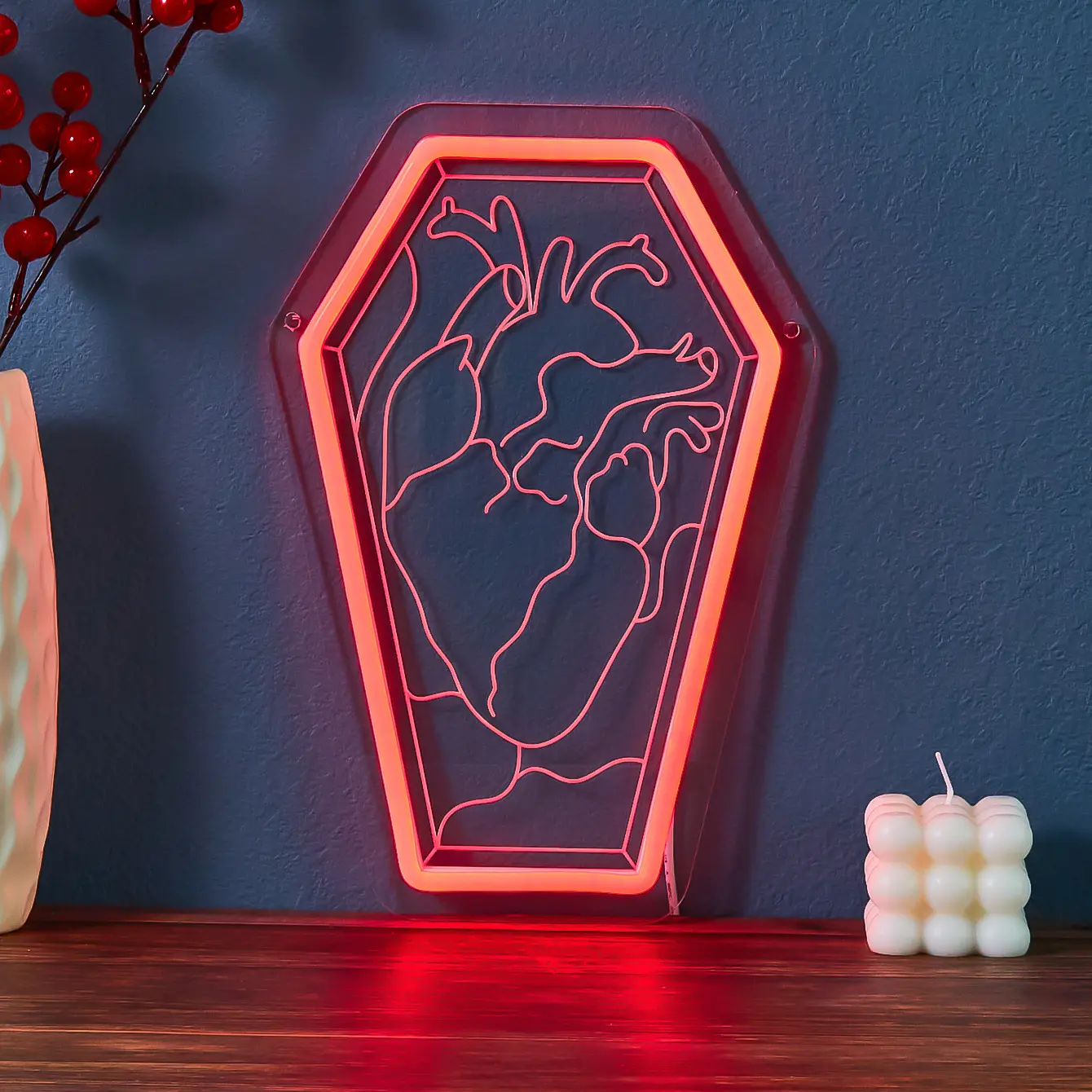 1PC Tomb RIP Halloween Neon Sign with Heart Design for Spooky Decorations Powered by USB, Cyberpunk Style Neon Lights