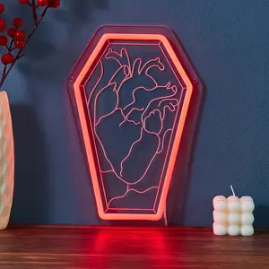 1PC Tomb RIP Halloween Neon Sign with Heart Design for Spooky Decorations Powered by USB, Cyberpunk Style Neon Lights