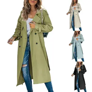 Women'sDouble-BreastedTrenchCoatClassicLapelOvercoatSlimOuterwearWaterproofCoatwithBeltBuckle