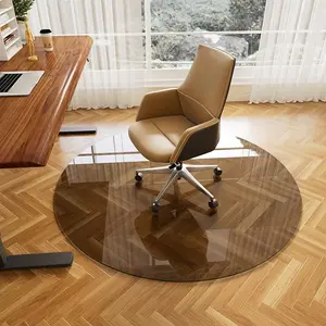 Tempered Glass Chair Mat, 46 inch Heavy Duty Round Hard Floor Mat for Office Desk, Rolling Chair Mat for Carpet & Hardwood Floor, with 4 Non-Slip Pads