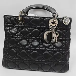 Pre-owned france Crossbody Bags Dior Black and Silver Lady Dior with Five Compartments (Strapless)（SZ H05524）