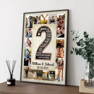 2nd Anniversary Gift For Boyfriend Poster, 2 Year Wedding Anniversary Gift Ideas, Custom Number Two Collage Happy Engagement Gift