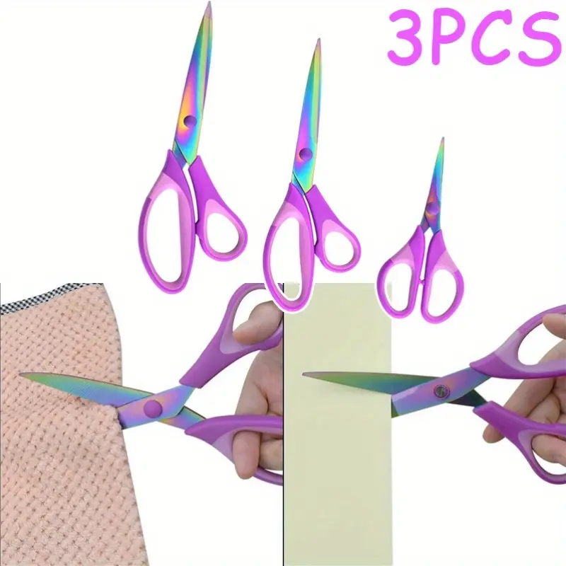 3 Packs Craft Scissors Set, All Purpose Sharp Titanium Blades Shears, Comfort Grip Handle, Multipurpose Fabric Scissors Tool Great for Adults, Office, Sewing, School and Home Supplies
