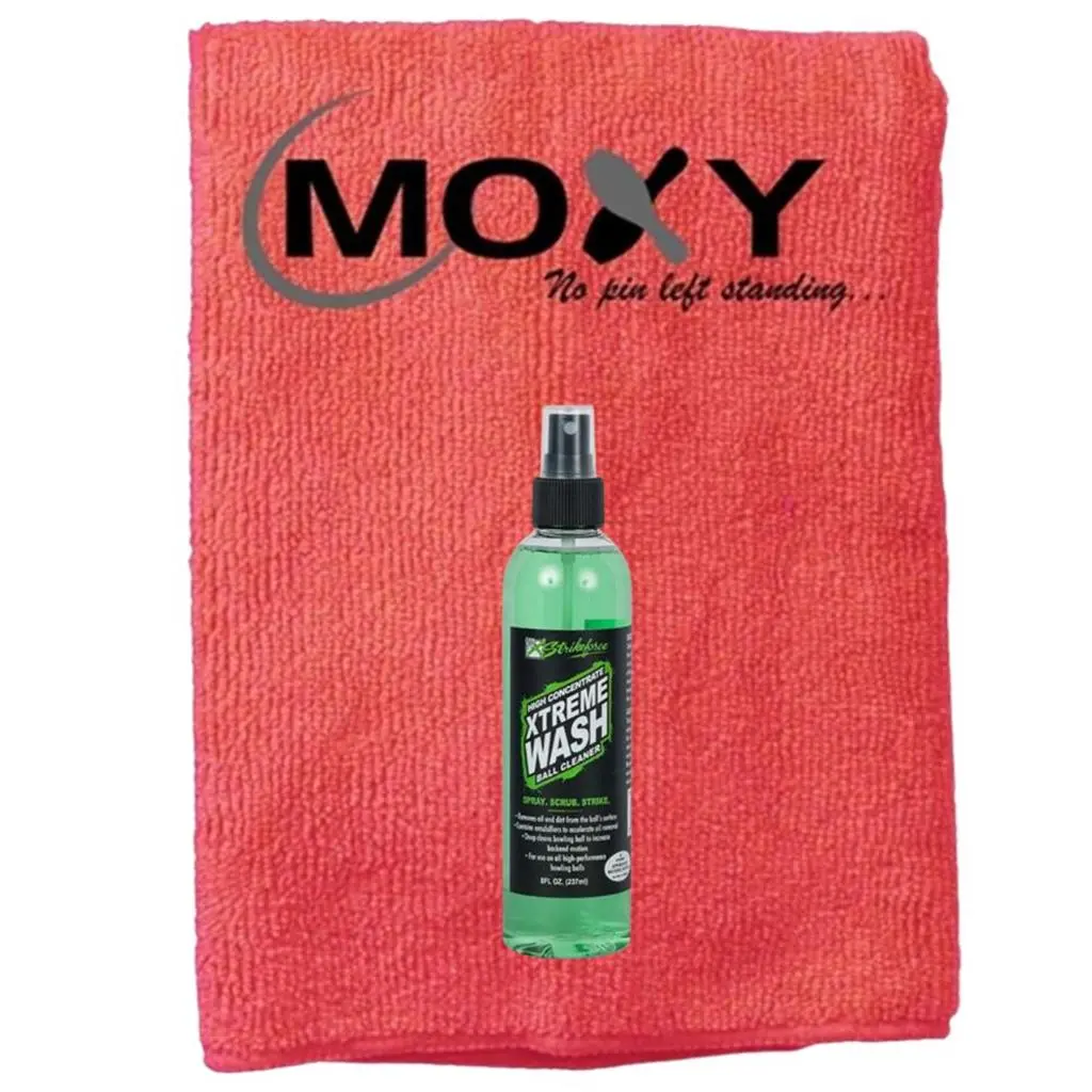Bowlerstore Products Bowling Ball Cleaner Combo Package - Kr Strikeforce Xtreme Wash (8oz), Red Moxy Micro Fiber Towel, Competition Approved for High-Performance Balls, Contains Emulsifiers for Deep Clean & Oil Removal