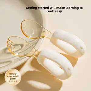 Langkes Baby Self Feeding Spoon and Fork Set Silicone Training Utensils for Toddlers Infant Weaning Learning to Eat Kids Cutlery Tableware