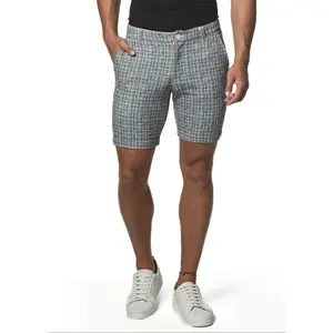 GREY MICRO CHECK 8" INSEAM STRETCH KNIT PRINTED CHECKS SHORT PM-2524