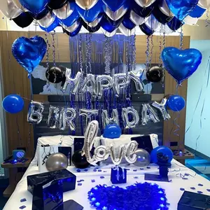 1068pcs Blue Birthday Decoration Set • 1000pcs Non-Woven Fabric Petals • Happy Birthday Banner • Love & Heart Foil Balloons • Blue, Black, Silvery Thick Latex Balloons • Suitable for Romantic Couple Bedroom Decor • Midnight Surprise Birthday Party Decor