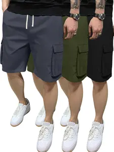Men’s 3-Pack Summer Drawstring Cargo Shorts, Loose Fit, Fashionable Casual Style for Vacation, Outdoor Use, Sports, Commuting/Work, Fishing, Basketball, Camping, Gym, Great Gift for Boyfriend or Husband