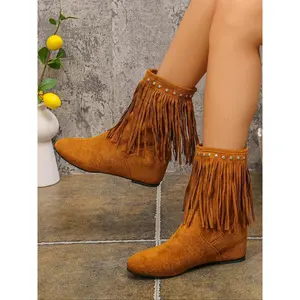 Women's Fashionable New Style Tassel Boots, Comfortable Design Perfect for Winter Casual Wear & Daily Use, Cowgirl Boots