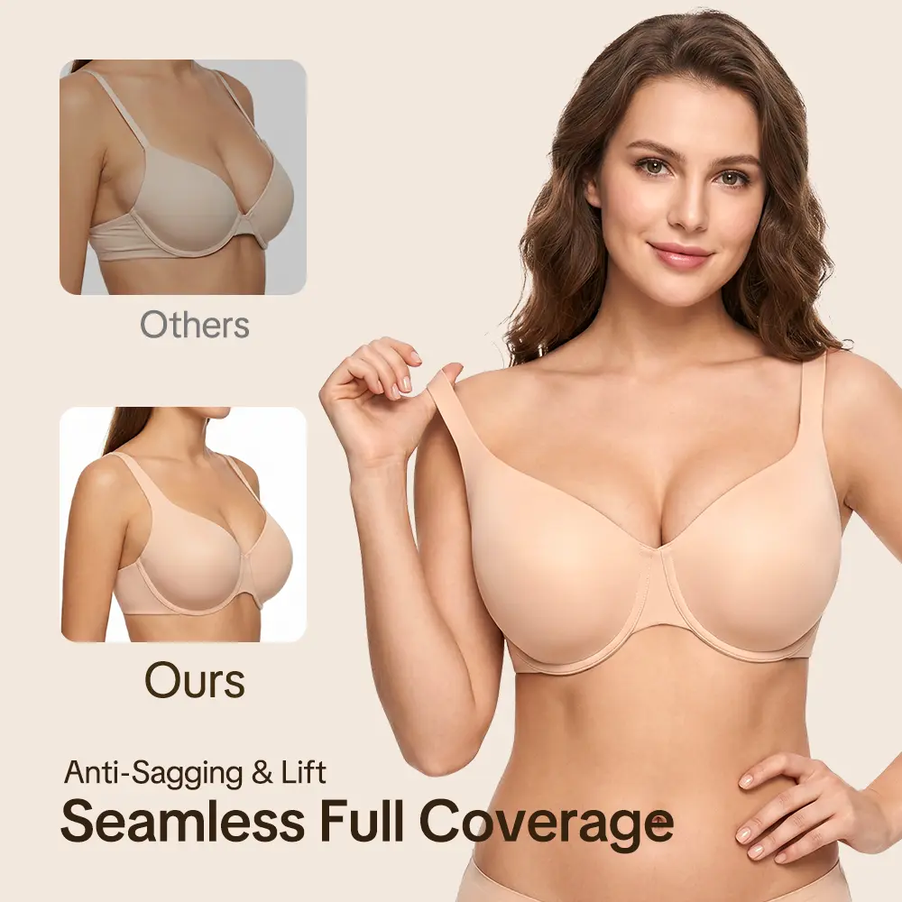 HSIA Unlined Seamless Plus Size Full Coverage Underwire Bra for Women Minimizer Bra Invisible Smooth Comfort Everyday T-Shirt Bra Lightweight Support No Show Lift Bra