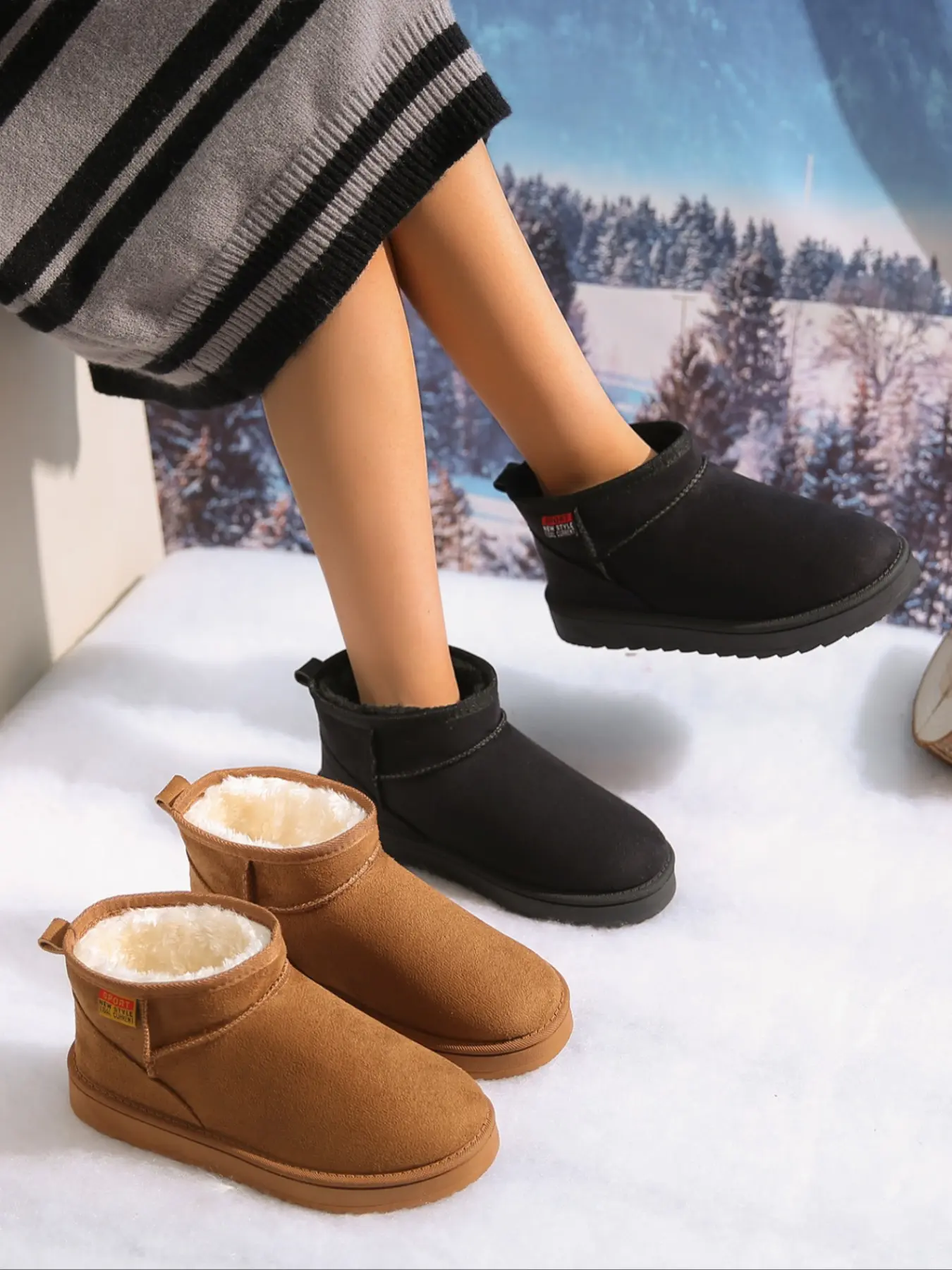 Thick-soled women's snow boots, winter women's ankle boots, lined with fleece, warm and non-slip in cold weather, durable and comfortable, a winter essential for warmth, Pull on boots