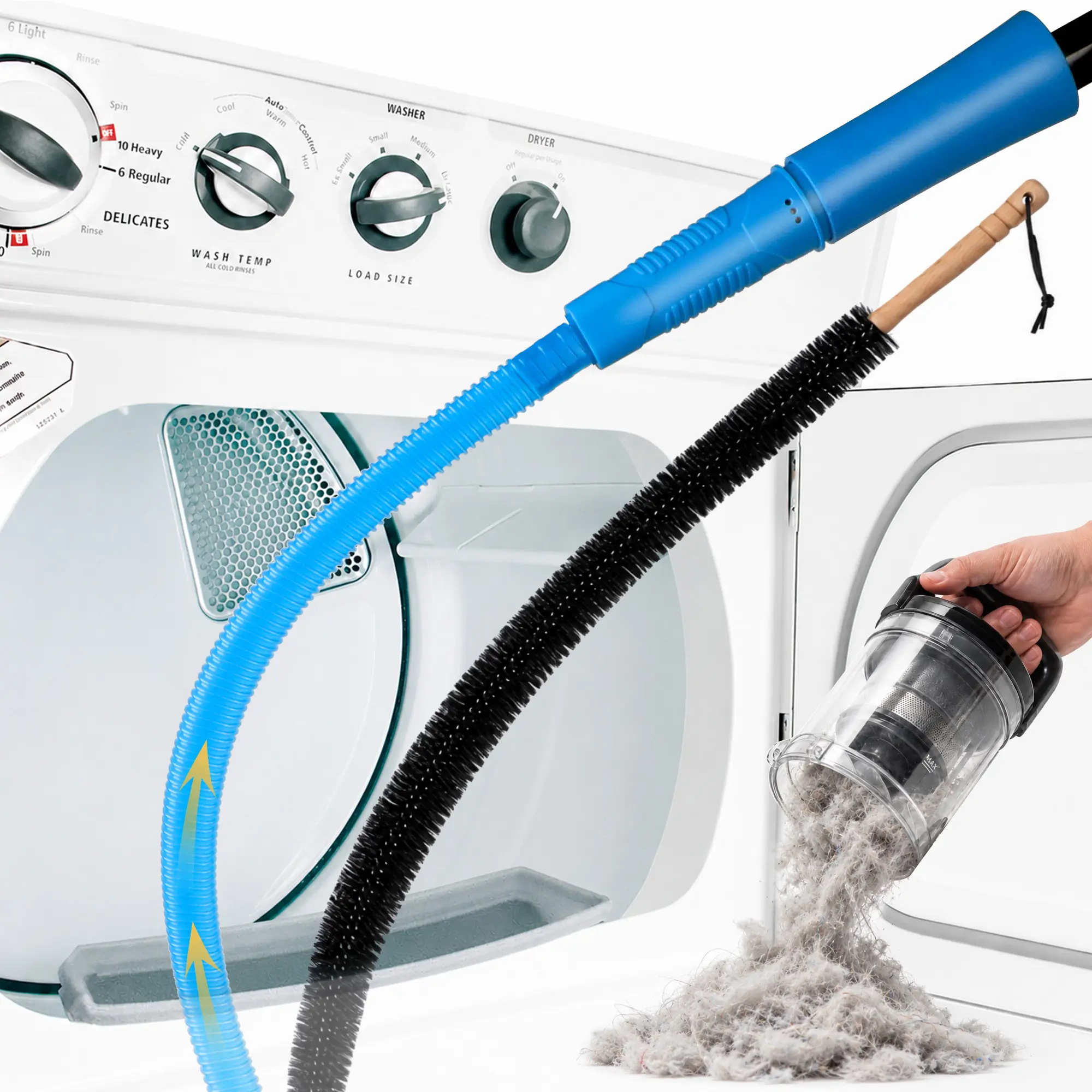 2 Pieces Dryer Vent Cleaner Kit | Vacuum Hose Lint Trap Clean Tool | Dryer Vent Cleaning Hose Duct Brush Attachment | Laundry Clothes Air Vent Machine Filter Lint Removal Snake