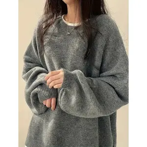 Solid Crew Neck Pullover Sweater, Casual Long Sleeve Drop Shoulder Split Sweater - Soft, Comfortable Fabric - For Women - Perfect for Fall/Winter - Ideal Gift for Fashionable Women Minimalist Short Basic Comfort Womenswear(Sheet)