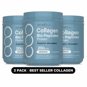 NeoCell Collagen 3 Pack Bio-Peptides Powder 20oz - Grassfed Protein Supplement - Advanced with 18 Essential Amino Acids