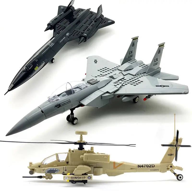 Military F15 Aircraft Apache Helicopter Airplane Building Blocks Model Bricks Kit For Boys Holiday Birthday Gift Collection
