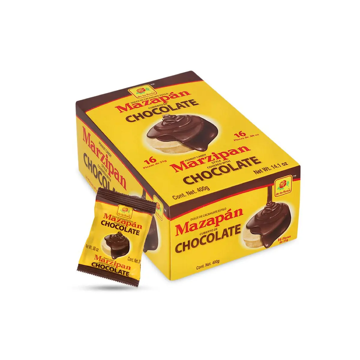 De La Rosa Chocolate Covered Mazapan (16 Pack) - Creamy Peanut Candy with Rich Chocolate Coating, Classic Treat De La Rosa Chocolate Covered Mazapan (16 Pack) - Creamy Peanut Candy with Rich Chocolate Coating, Classic Treat