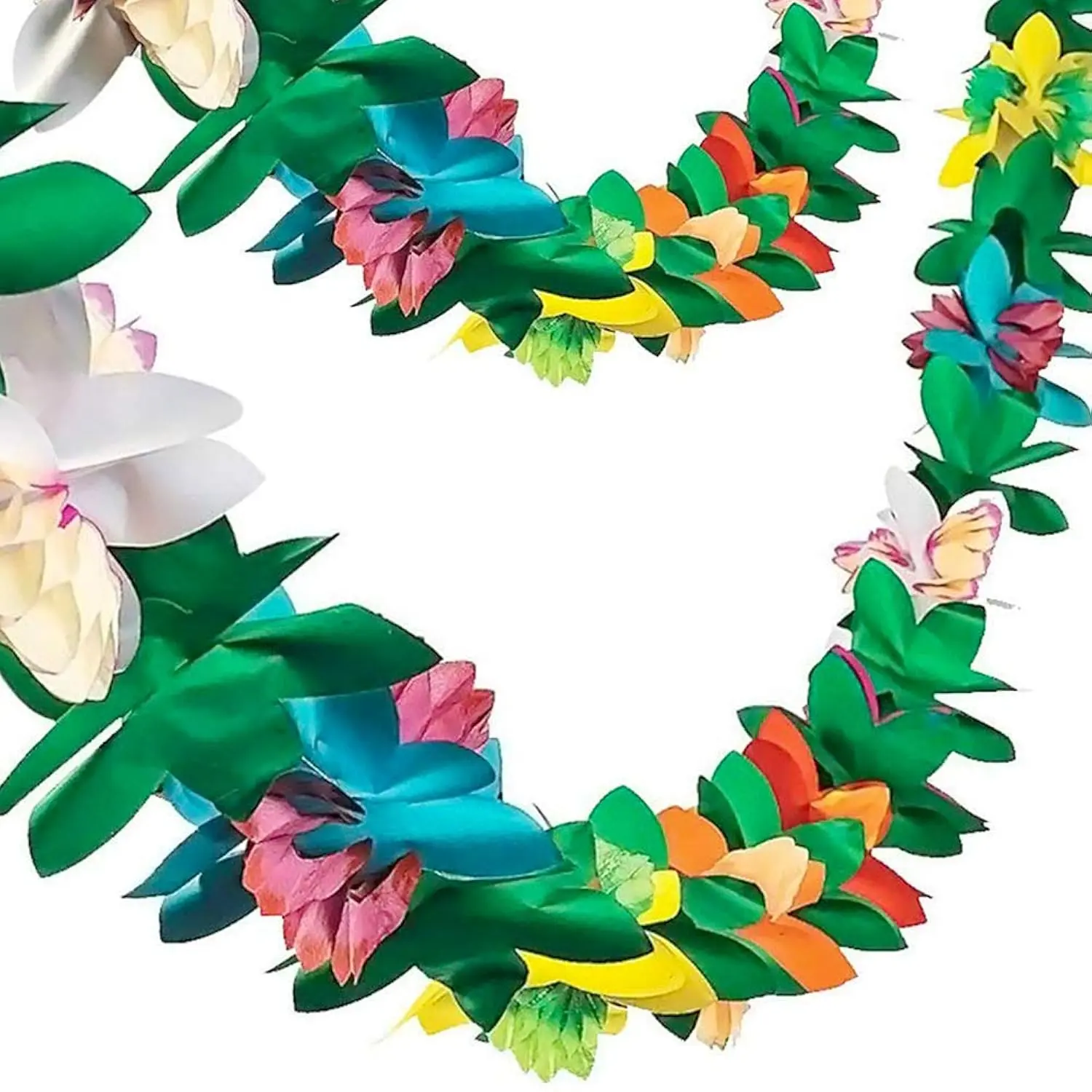 2-Pack 20FT Tropical Flower Garland Decorations, Multicolor Tissue Hibiscus Banners for Beach, Moana, Luau, Jungle, Hawaiian, or Summer Parties