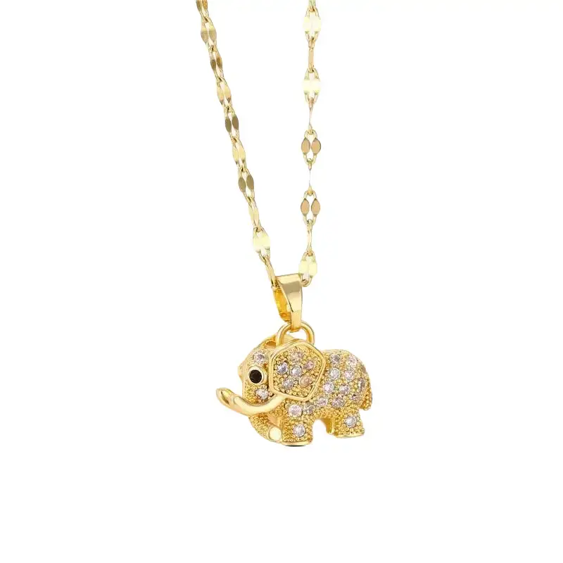 Unisex Copper Elephant Pendant Necklace with Sparkling Cubic Zirconia Accents, Exquisite Animal Shaped Jewelry, Fashion Costume Accessory Suitable for Daily Wear and Party Occasions