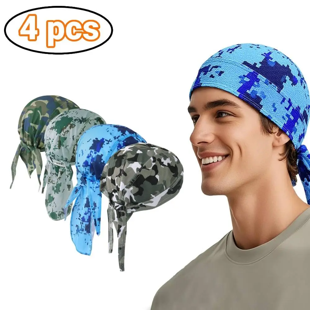 Men's 4-Pcs Fashion Beanie Hat & Street Cap Set - Do Rag, Sweat-Wicking Breathable Helmet Liner, Cooling Wrap for Motorcycle Cycling, Father's Day, Thanksgiving Gifts, Street Fashion Cap, Motorcycles, Spandex Fabric