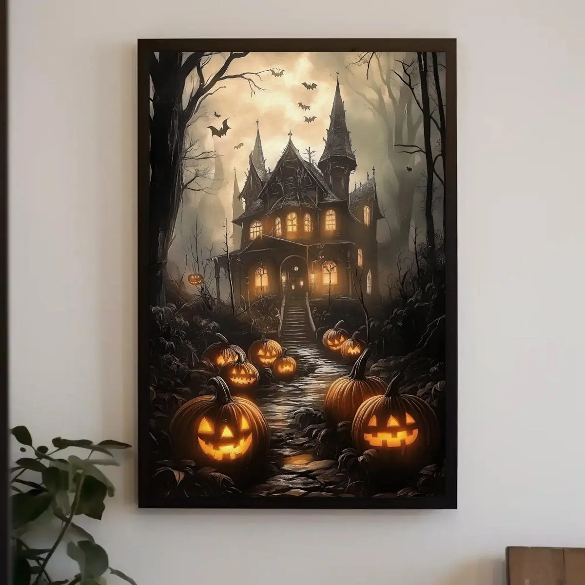Gothic Halloween Decor, Ready to Hang, Creepy Halloween Poster for Living Room, Spooky Haunted House Poster, Pumpkin Party Wall Art, Room Decor, Unframed – 5 Size, 8x12 to 27x40 inch