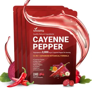 【Brand Day】VivoNu Cayenne Pepper Softgels Supplement, Supports Leg Vein, Heart and Blood Vessel Health, with Vitamin E D3+K2 and Extracts of Grape Seed, Hawthorn, Beetroot and Others (240 Softge /1 Bag) SummerVibes