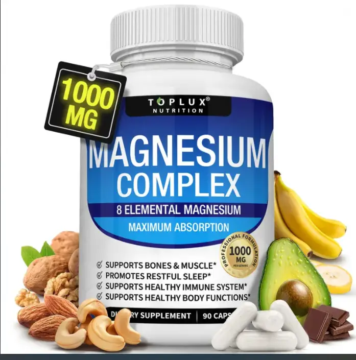 Magnesium Complex 1000mg Made with 8 Elemental Magnesium 90 Capsules Supplement Fitness Edible Healthcare Dietary Brain Booster Vitamin