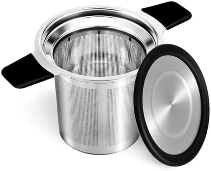Classic Travel Ready Stainless Steel Tea Infuser - Extra Fine Mesh Reusable Strainer Ball, Heat Resistant Handles, Silicone Lid, Tray-Compatible Filter for Teapots, Mugs, Kitchen