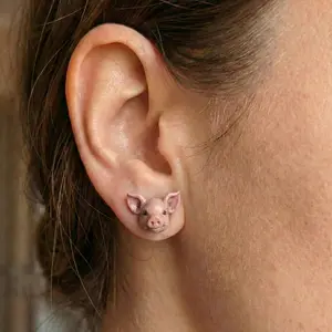 Resin Pig Stud Earrings: Farm Animal Jewelry