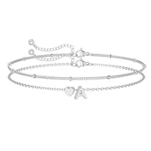 New Silver 26 Letter Love Double Layer Bracelet Fashionable Beads Layered Bracelet Exquisite Peach Heart Hand